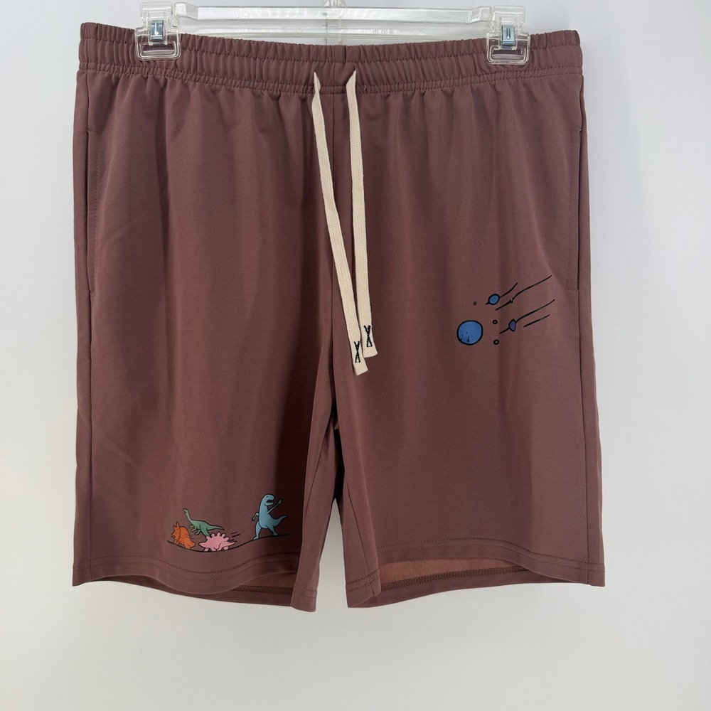 Athletic Shorts Mens XXL Brown Dinosaur Space Graphic Novelty Gorpcore Novelty